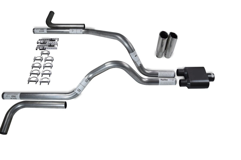 2.5" Dual Exhaust Kit for Dodge Dakota (1997–2005) - 1 Chamber Muffler, Side Clamp