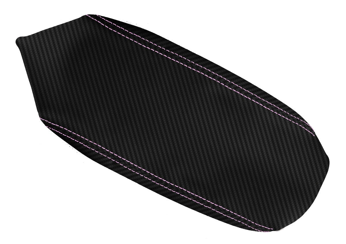 Console Lid Armrest Cover for Mitsubishi Lancer (2008–2016) Carbon Fiber Pink Stitch