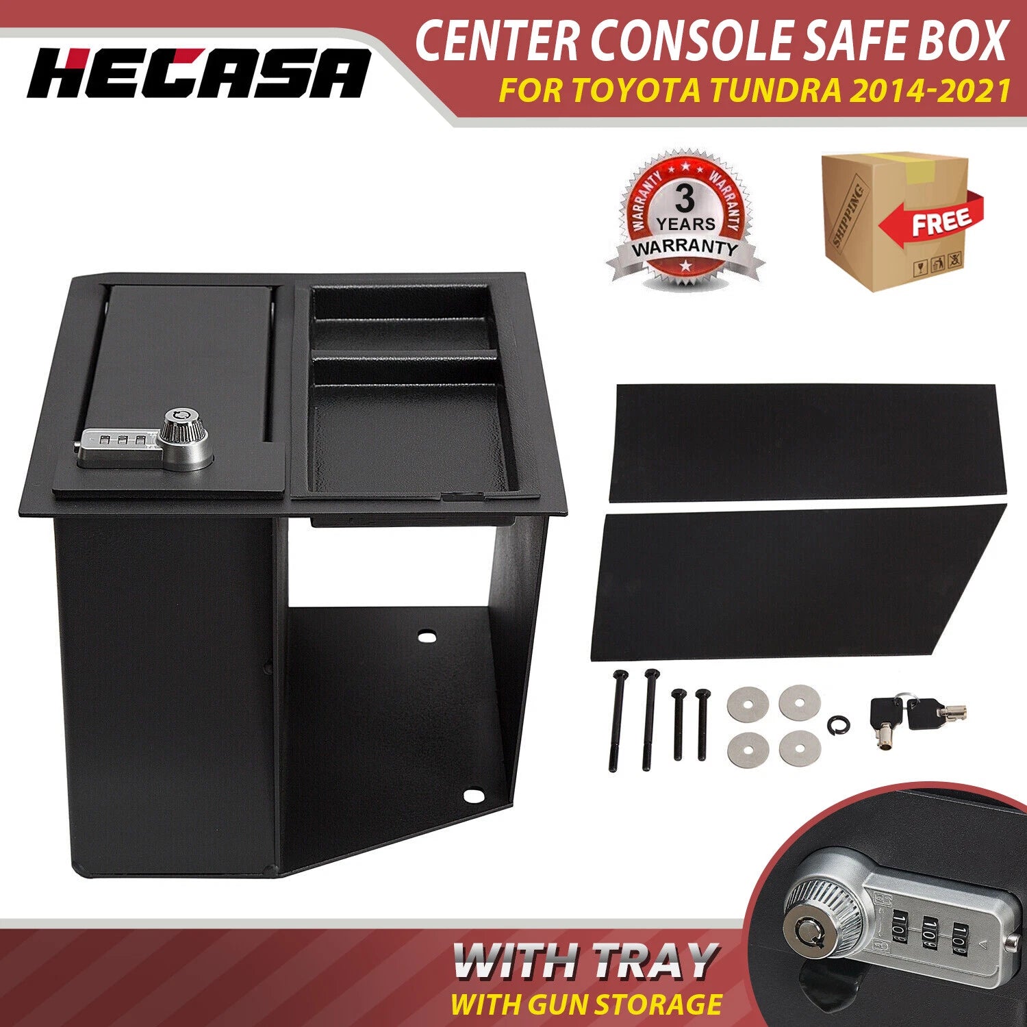 Center Console Safe Gun Storage Lock Box for Toyota Tundra (2014–2021)
