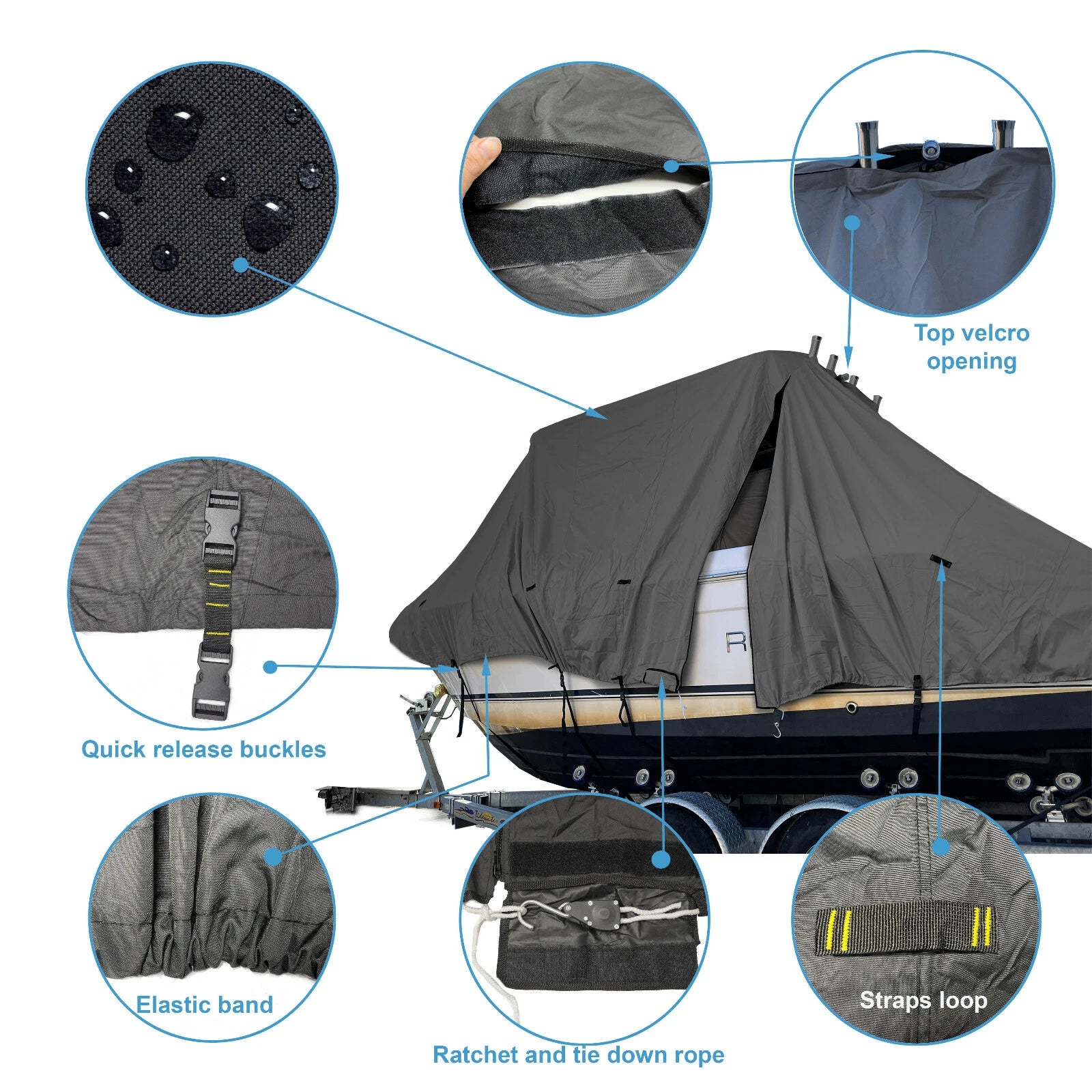 Boat Cover for Grady White 336 Center Console (Rainproof)