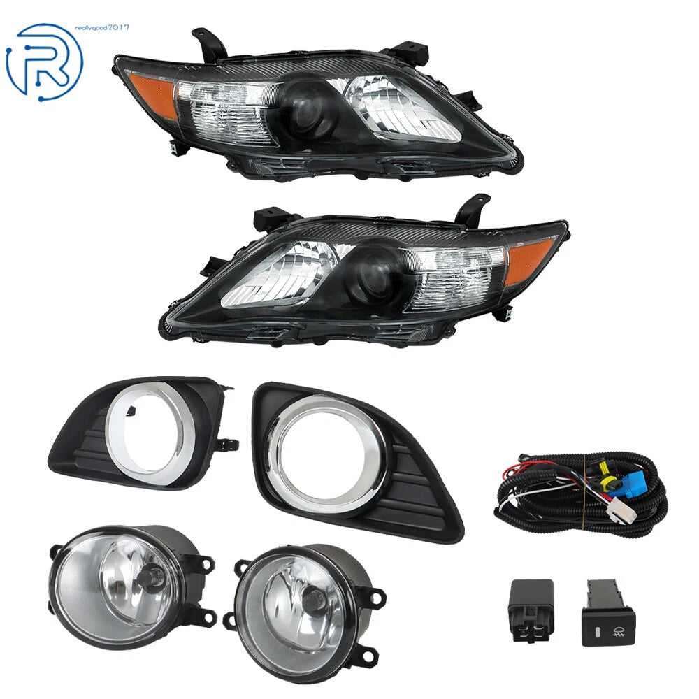 Pair of Black Halogen Fog Lights & Headlights Assembly for Toyota Camry (2010–2011)