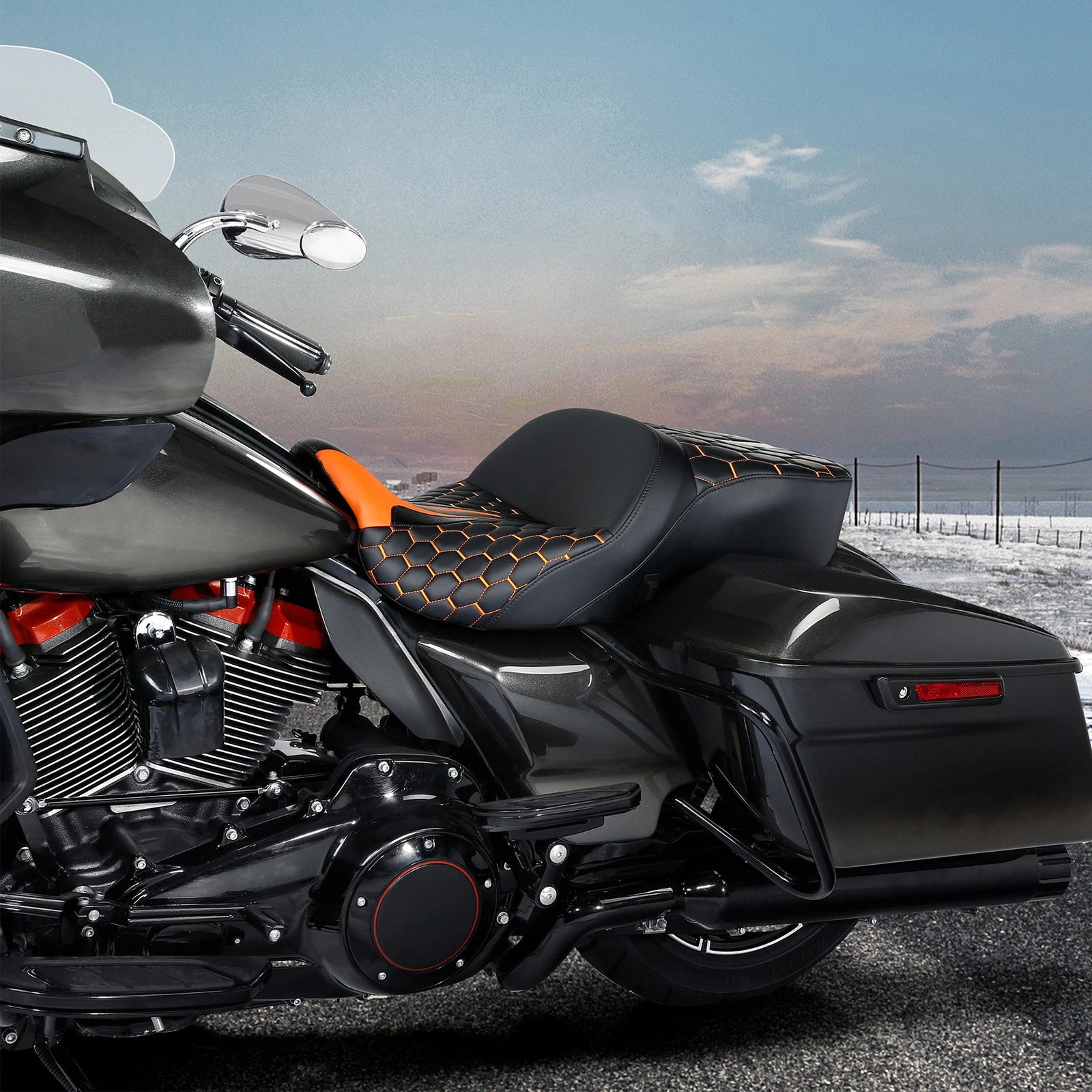 Heated Seats for Harley Road Glide (2009–2023) - Black Orange