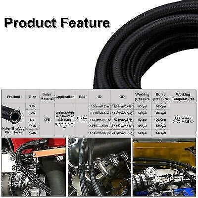 Fuel Hose Oil Gas Line for AN4/AN6/AN8/AN10/AN12 (Nylon Stainless Steel Braided)