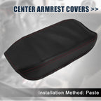 Armrest Protector Cover for Honda (Black Microfiber Leather, Red Stitches)
