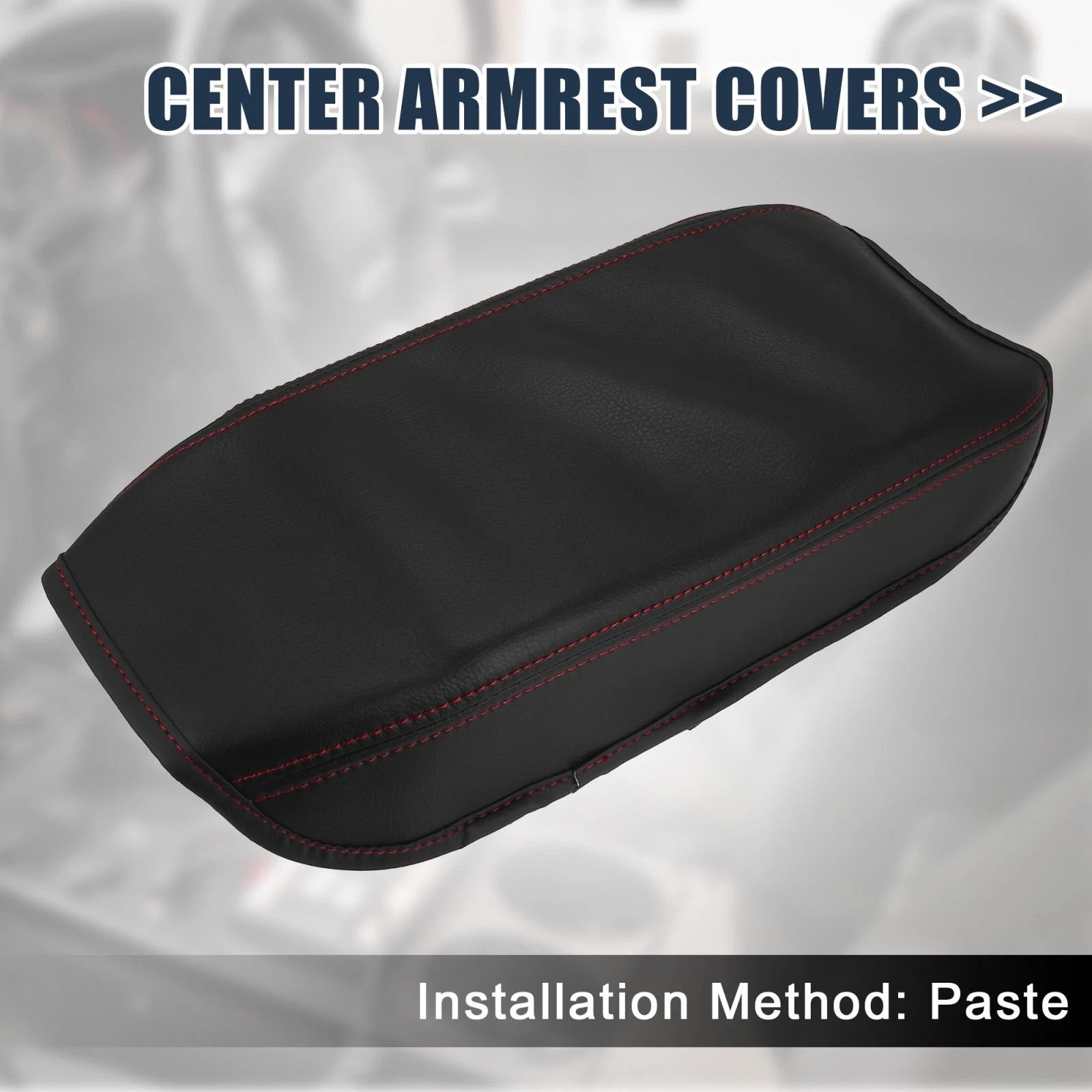 Armrest Protector Cover for Honda (Black Microfiber Leather, Red Stitches)