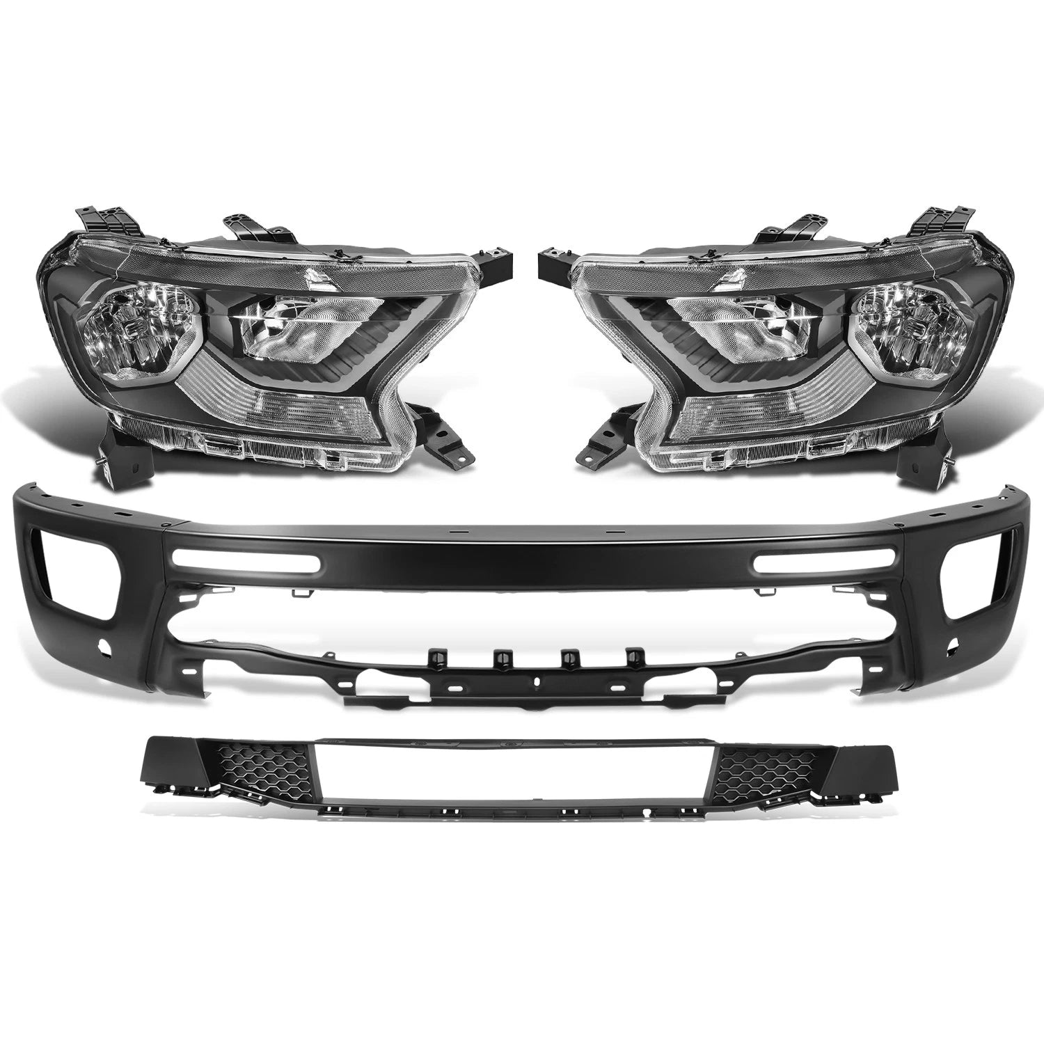 Set of 2 Black Clear Headlights for Ford Ranger XL XLT (2019–2023)