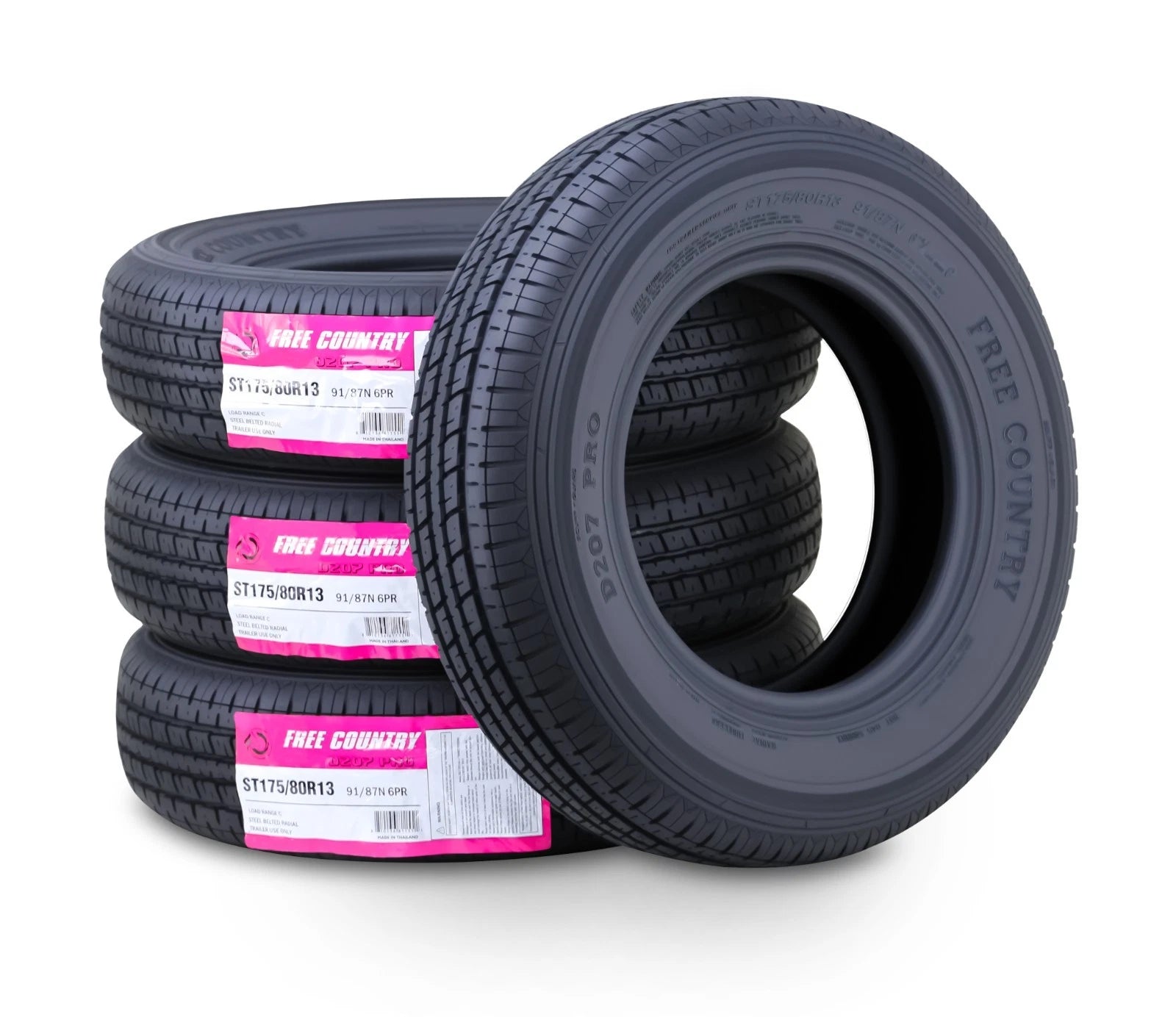 Set of 4 Trailer Tires ST175/80R13 6 Ply LR C with Scuff Guard for Trailers
