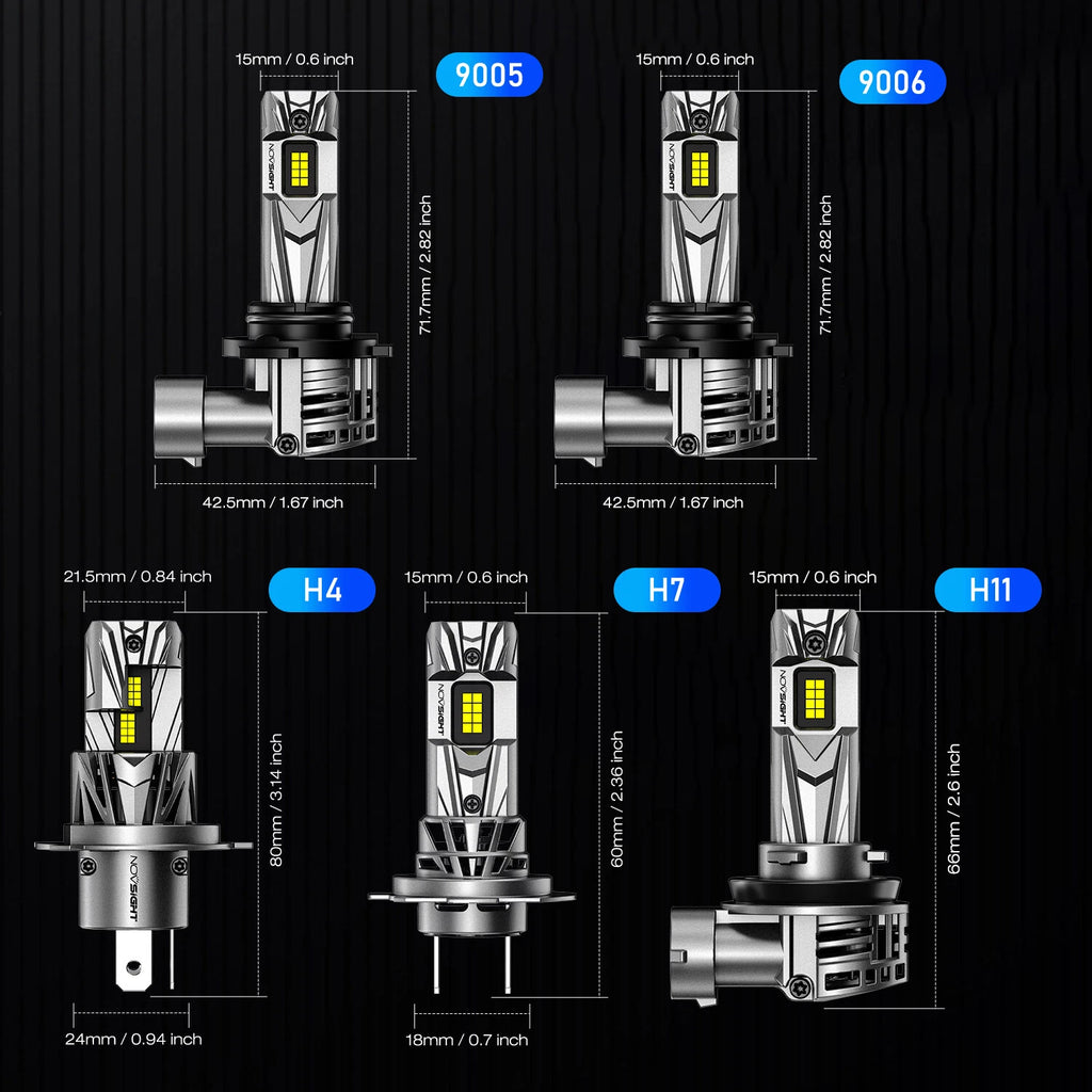 2X H4 LED Headlight Bulbs for NOVSIGHT (18000LM, 6500K, 70W)