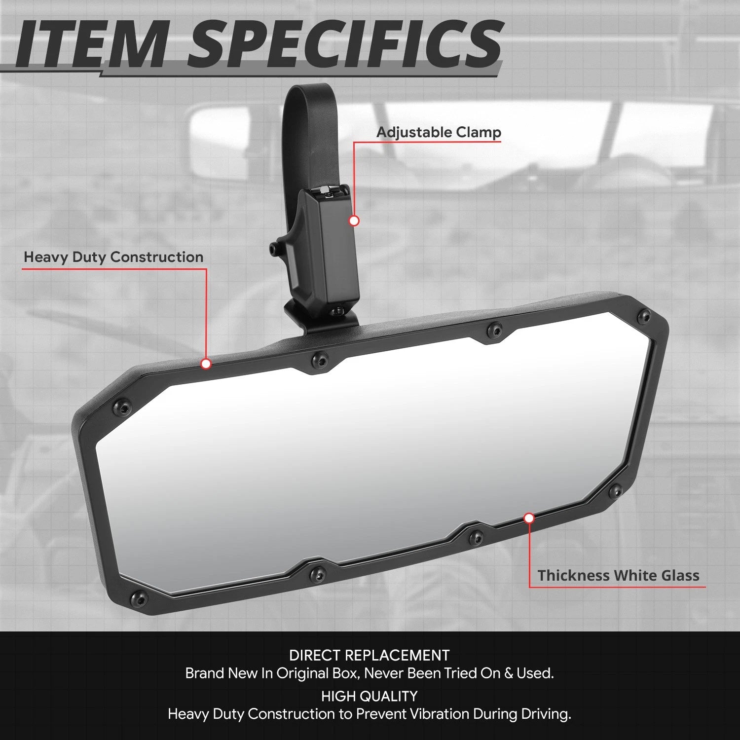 Universal UTV Rearview Mirror for Roll Cage Bar Mount (White)