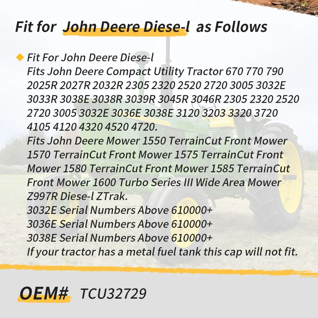 Fuel Cap TCU32729 for John Deere Diesel 2305 2520 2720 3005 790 3033R 3038R