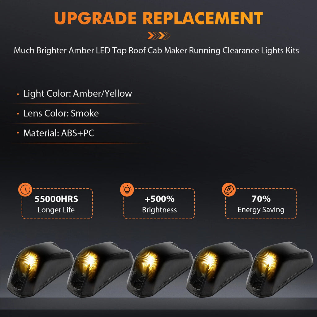Set of 5 Cab Roof Marker Running Lights for Ram ProMaster 1500 2500 3500 (2014–2017)