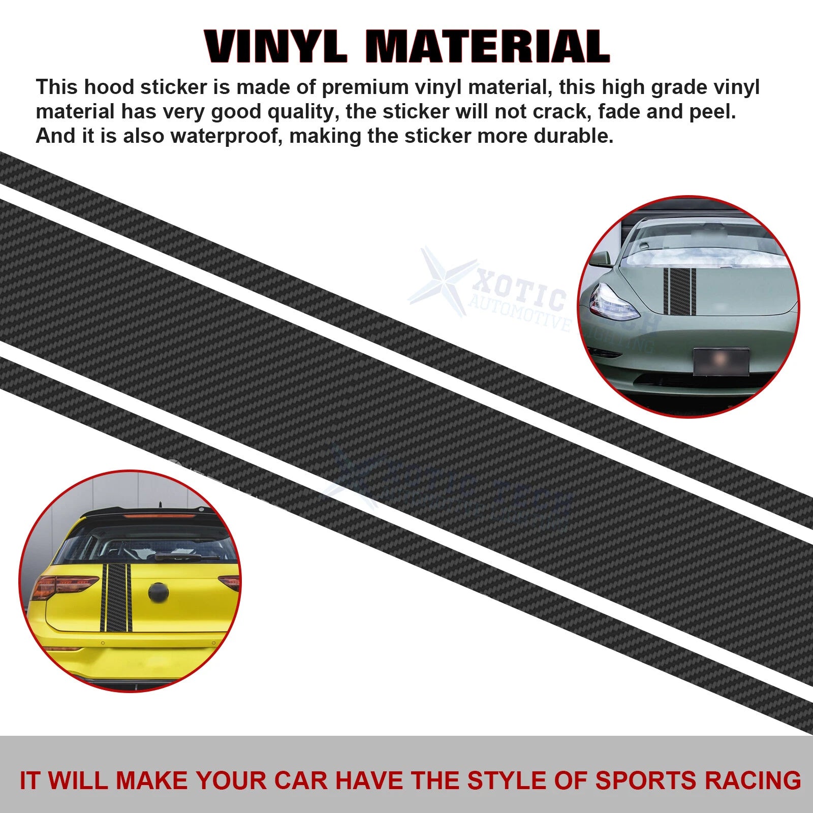Carbon Fiber Texture Hood and Bumper Stripe Sticker Decal for Car (KK)