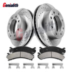Front Drilled Rotors & Brake Pads for Chevy GMC Sierra Silverado 2500 3500 HD (2001–2023)