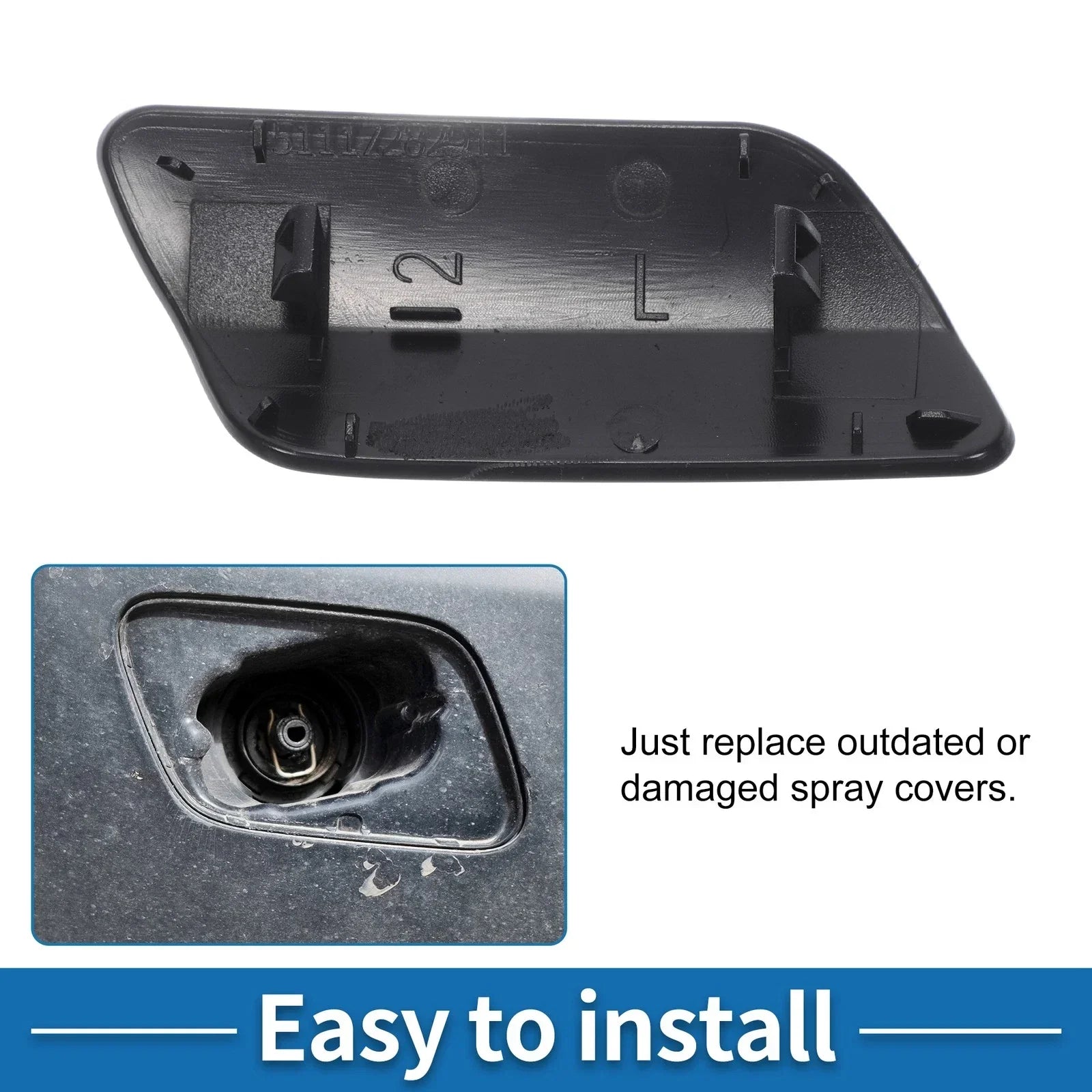 Washer Nozzle Cover Cap Front Left for BMW 640i (2012-2015) Gray