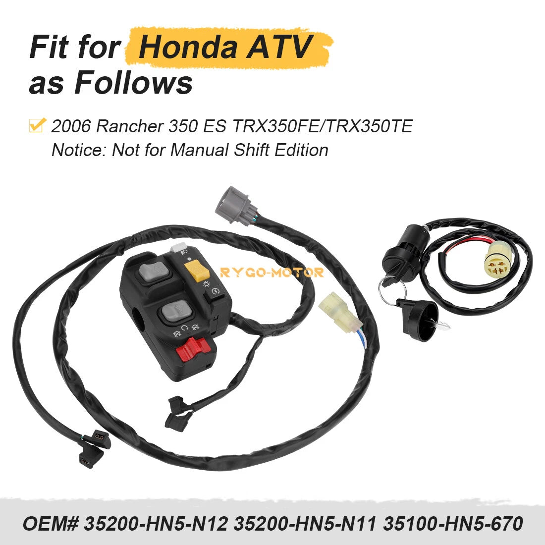 Handlebar & Key Switch for Honda Rancher 350 ES TRX350FE/TRX350TE (2006)