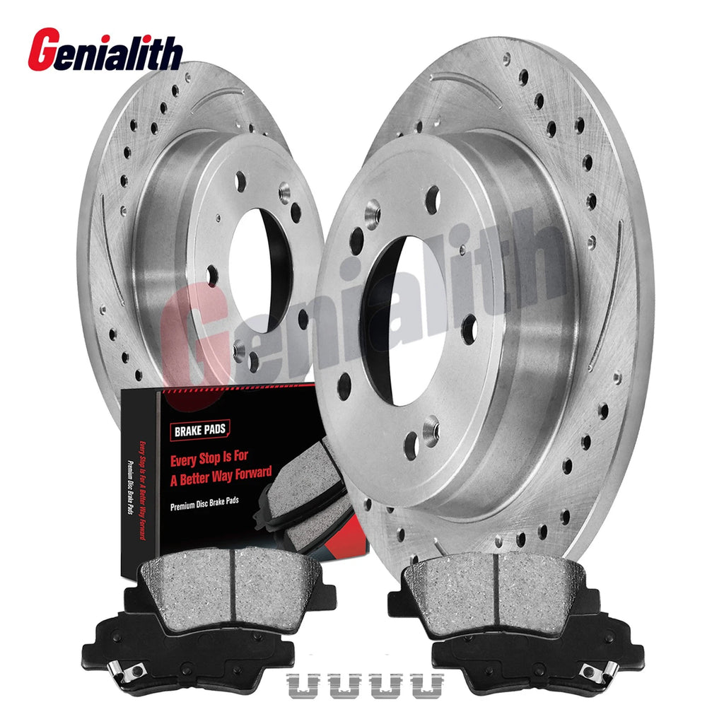 Set of 4 Rear Drilled Slotted Rotors + Pads for Hyundai Elantra Veloster Kia Forte Soul