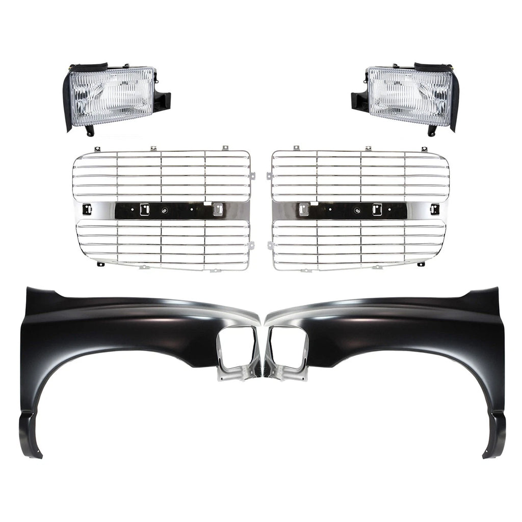 Fender Kit for Dodge Ram 1500 (2002) Front LH RH Steel with Grille Insert & Headlamps