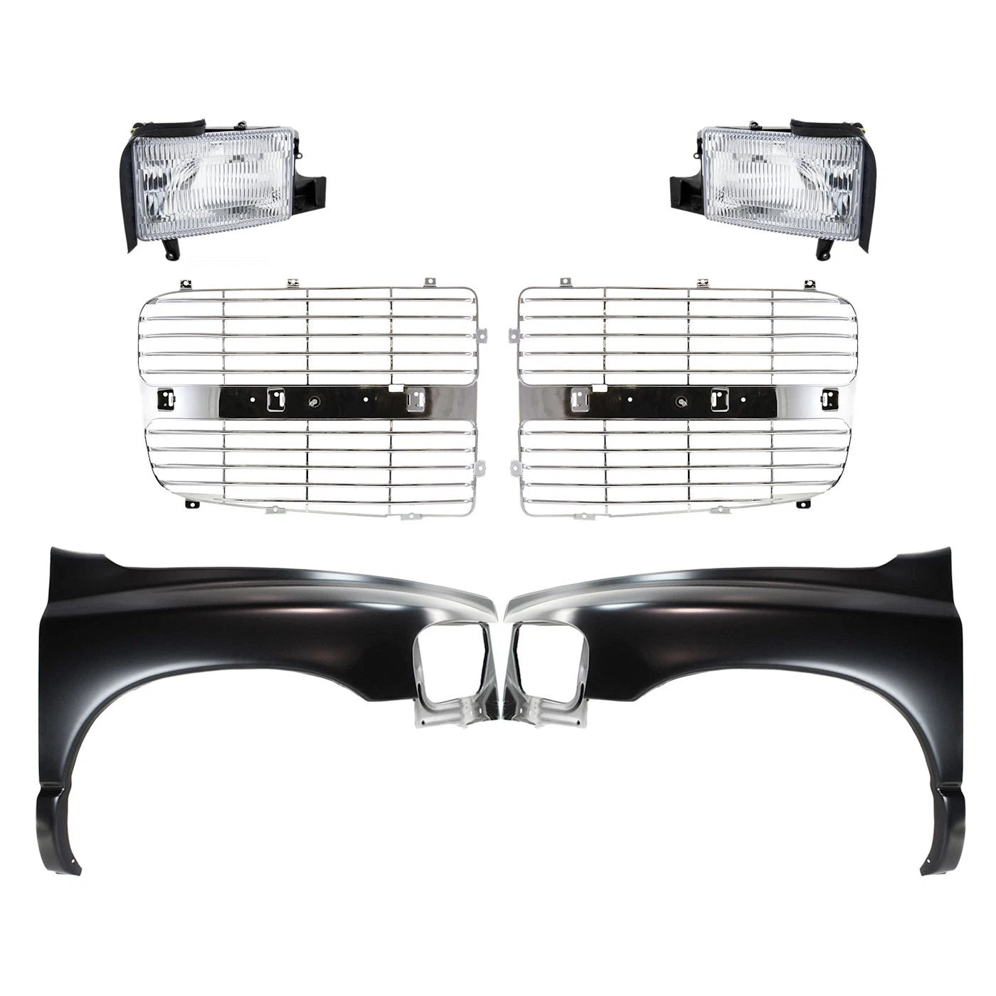 Fender Kit for Dodge Ram 1500 (2002) Front LH RH Steel with Grille Insert & Headlamps
