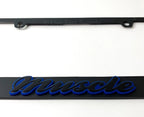 Matte Black License Plate Frame Premium with Blue Outline for Muscle Car (Universal)