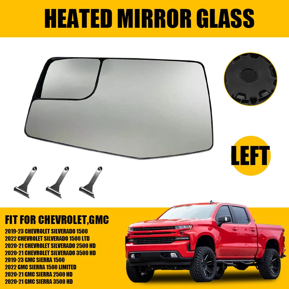 Driver Side Mirror Glass for Chevy Silverado GMC Sierra (2019–2023) Heated