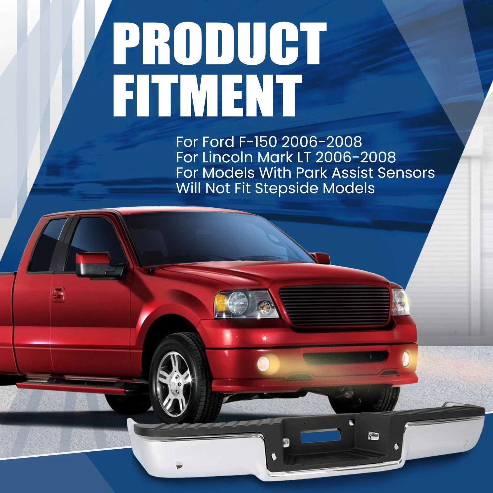 Chrome Rear Step Bumper Assembly with Sensor Holes for Ford F-150 (2006–2008)