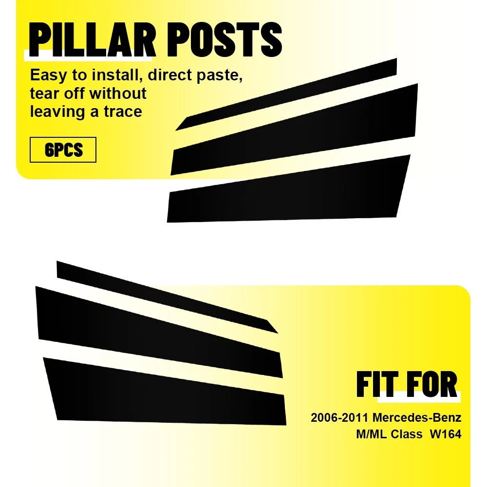 Set of 6 Pillar Posts Door Window Trim for Mercedes Benz ML350 ML550 W164 (2006–2011)