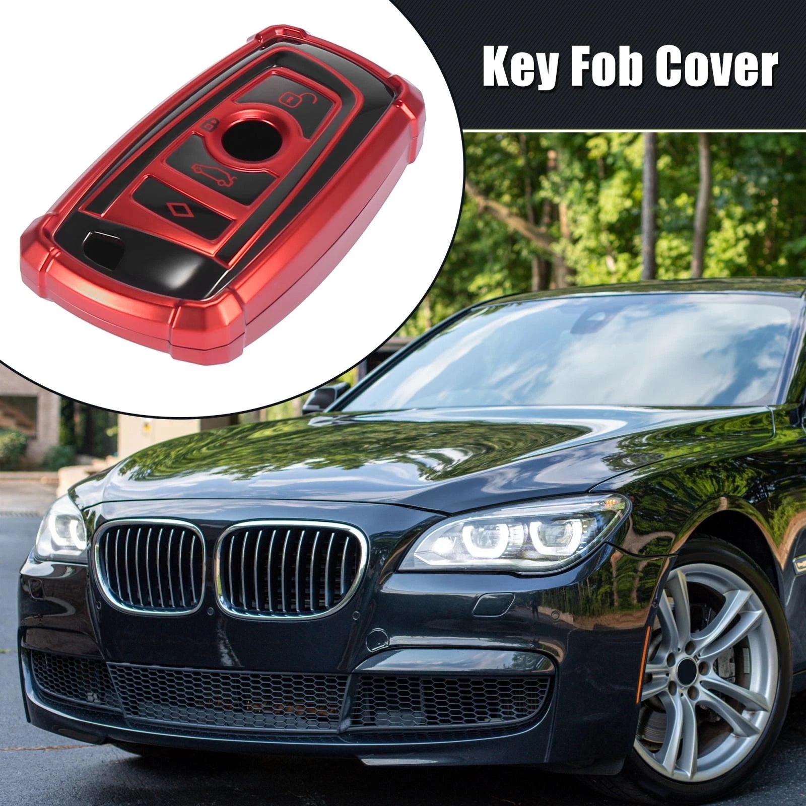 Car Key Fob Cover for BMW 1 2 3 4 5 6 7 Series (TPU Black Red)