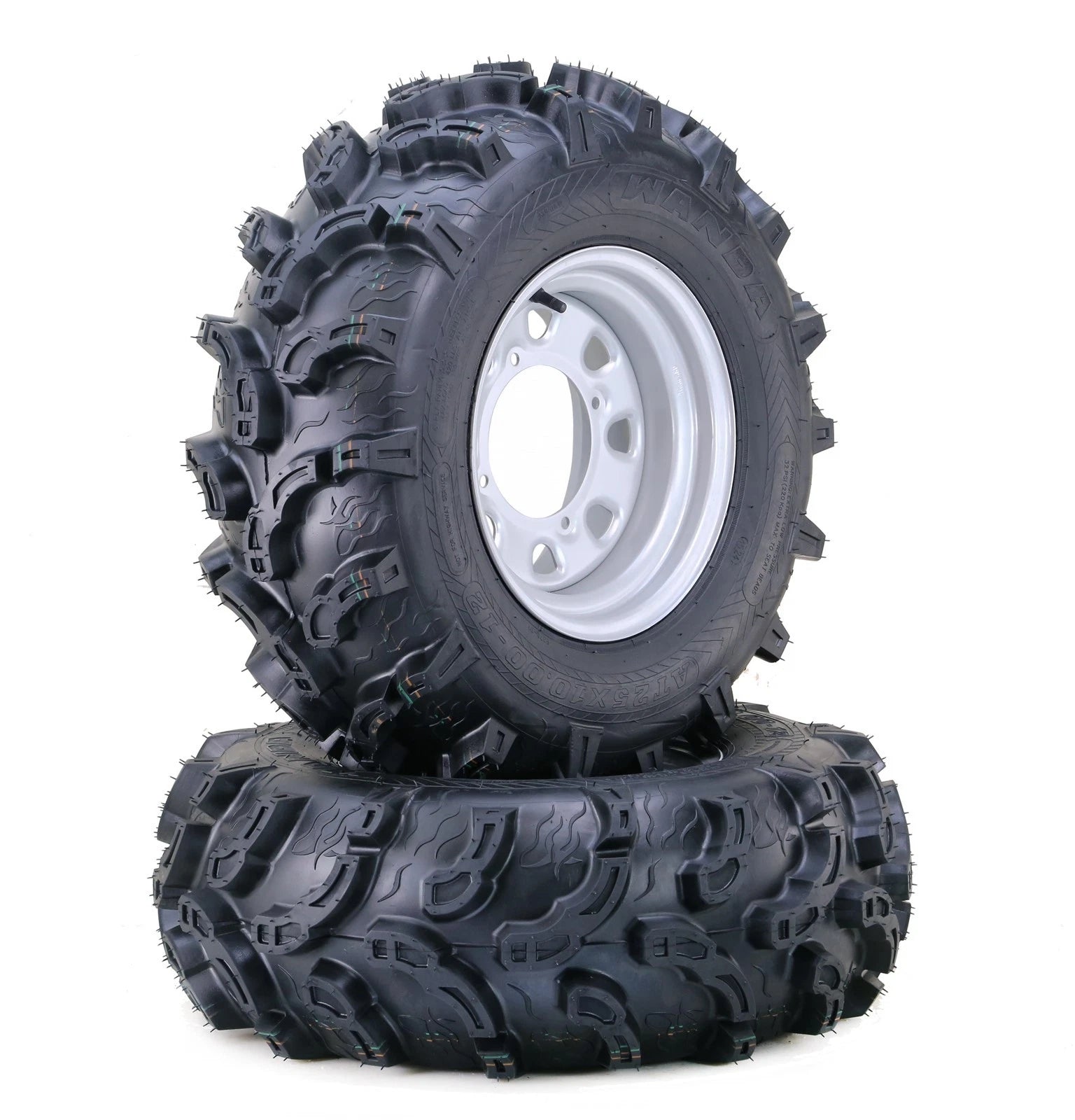 Set of 2 WANDA ATV Tires & Wheels 26x12-12 6-Ply 4-156 PCD Silver