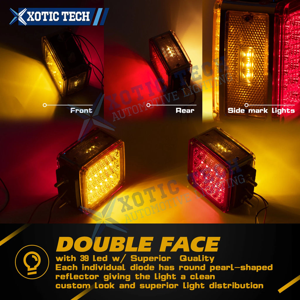 2pc Amber Red 39 LED Double Face Stud Mount Fender Stop Turn Tail Light for 2020-2024
