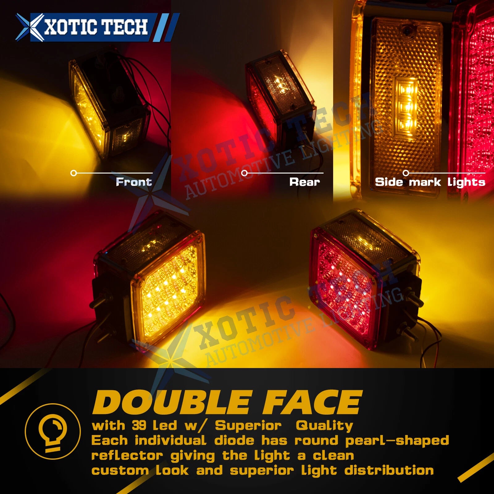 2pc Amber Red 39 LED Double Face Stud Mount Fender Stop Turn Tail Light for 2020-2024