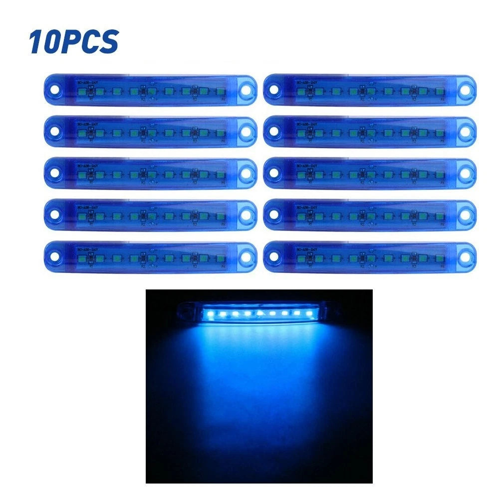 10X Blue Sealed 9 LED Side Marker Clearance Light for Trailer Truck (V)