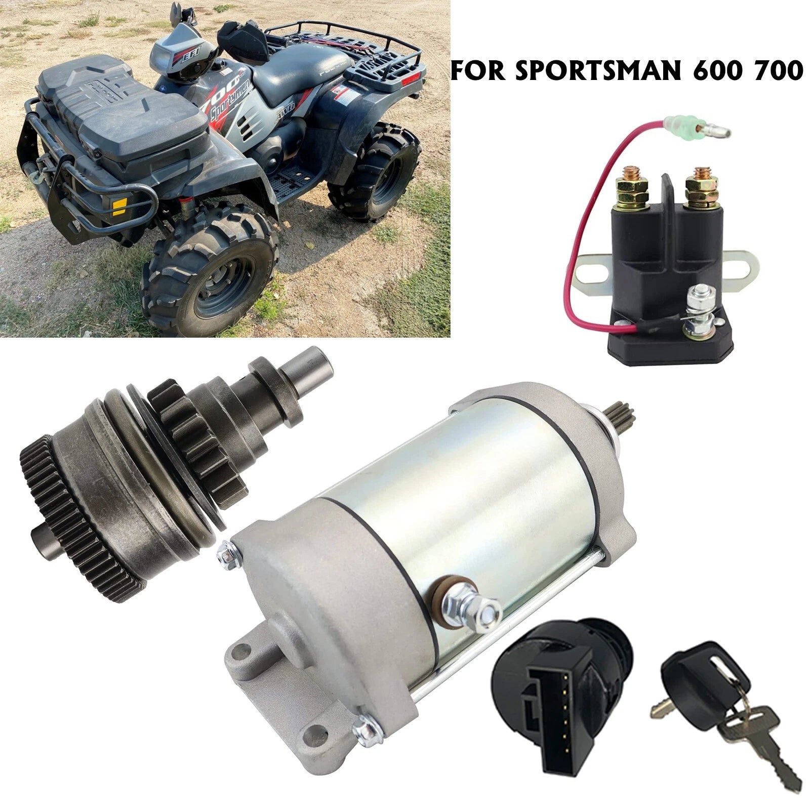 Starter for Polaris Sportsman 700 (2002–2004) W/Bendix, Relay, Ignition Switch