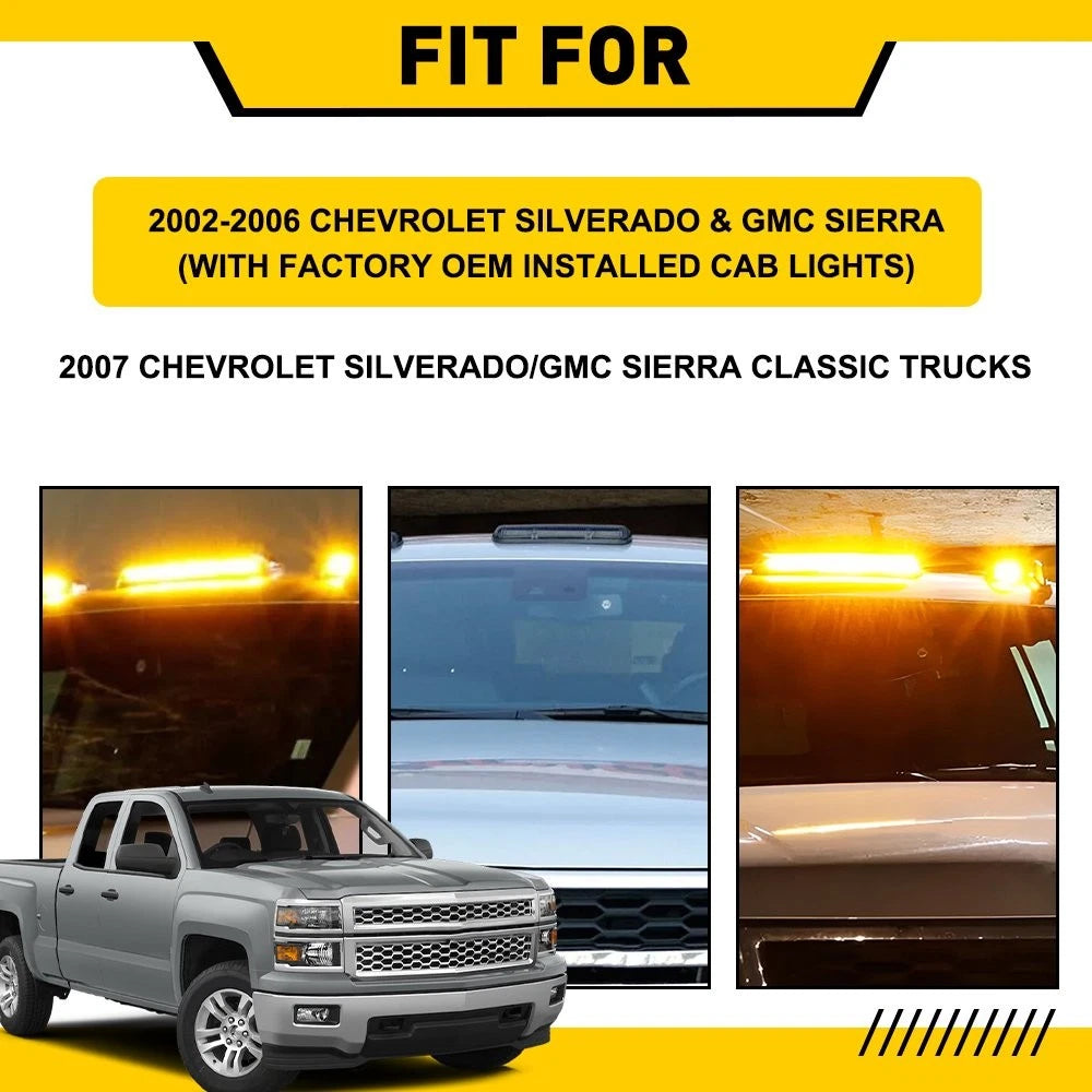 3PC Smoke Amber LED Cab Roof Lights for Chevy Silverado GMC Sierra (2002–2007)