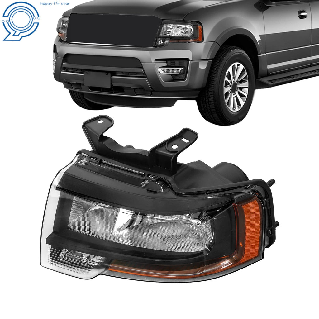 Set of 2 Left Halogen Headlights for Ford Expedition (2015–2017) Black