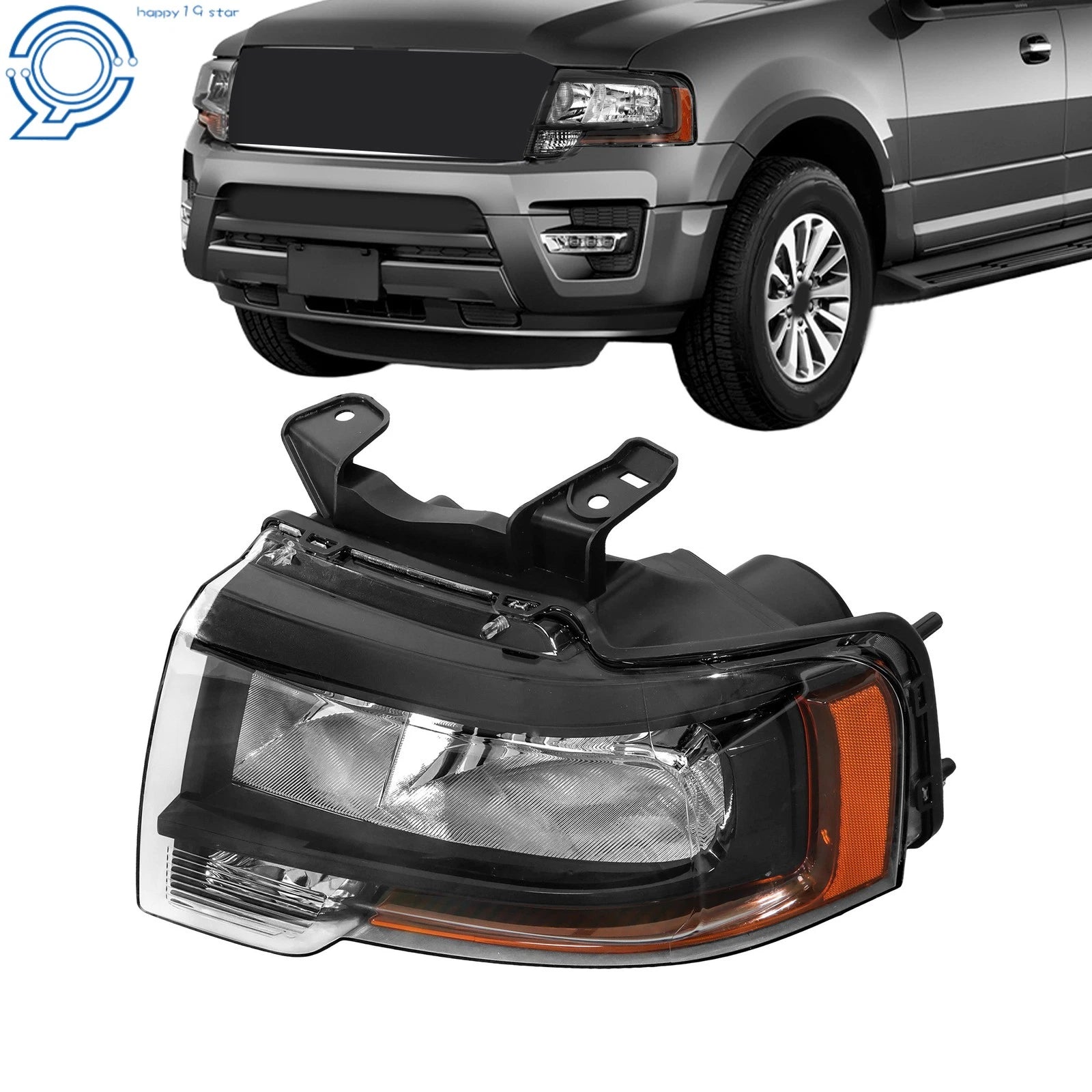 Set of 2 Left Halogen Headlights for Ford Expedition (2015–2017) Black