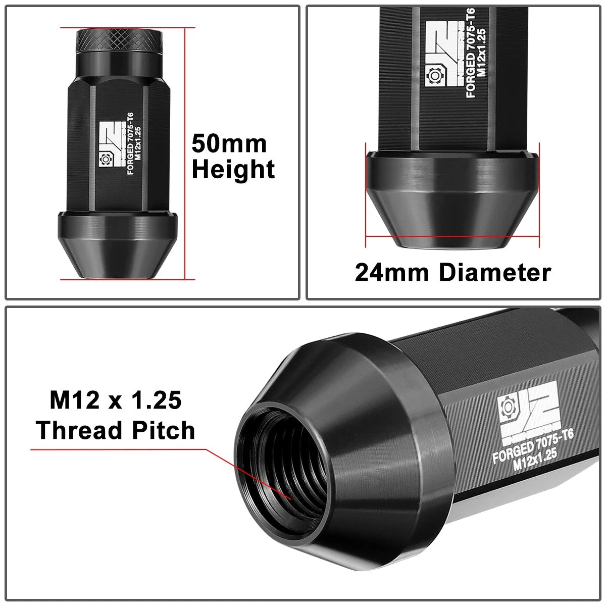 Set of 20 Closed End Lug Nuts M12 X1.25 24mm OD for
