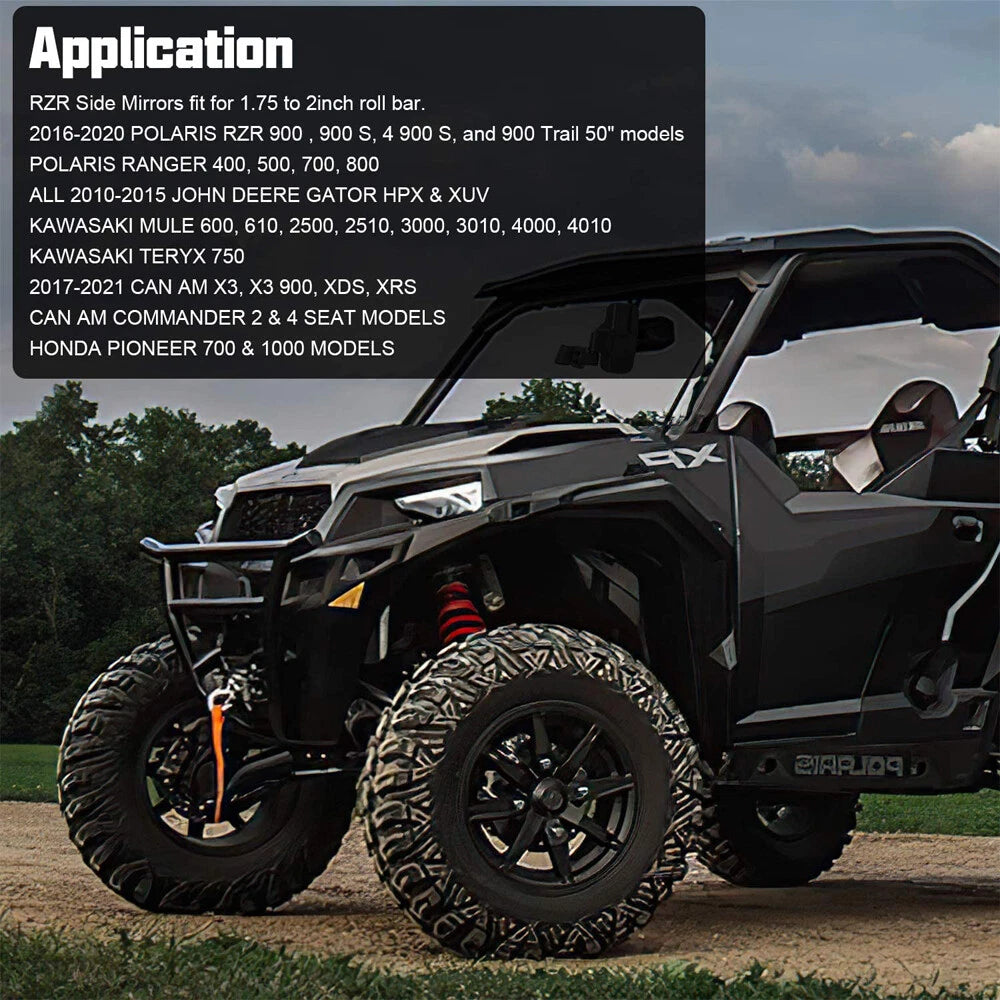 2X Rear View Mirror Set for UTV (1.75" - 2" Clamp)