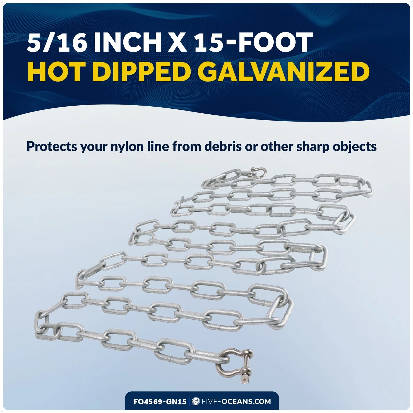 5/16" x 15' Galvanized Steel Boat Anchor Lead Chain with Shackles