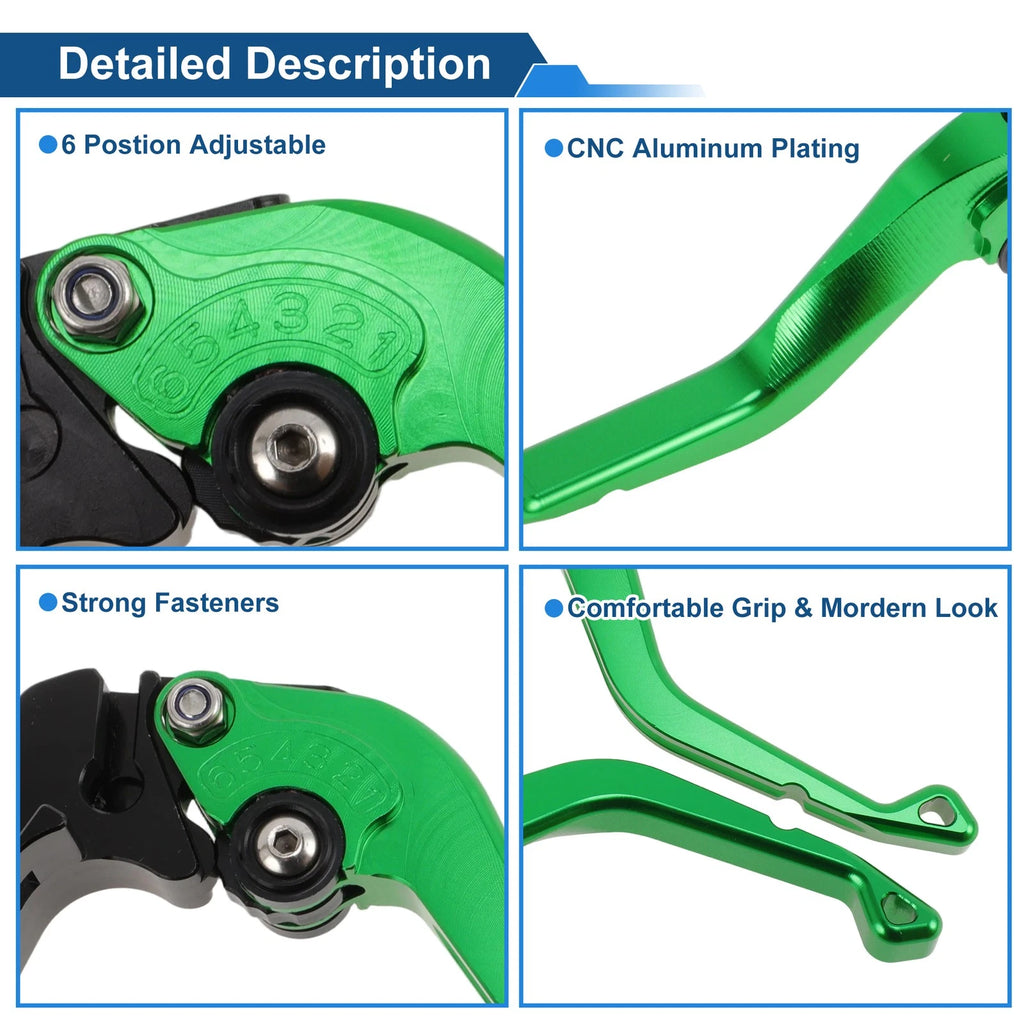 Adjustable Short Brake Clutch Levers for Honda CBR600RR (2003–2006) Green