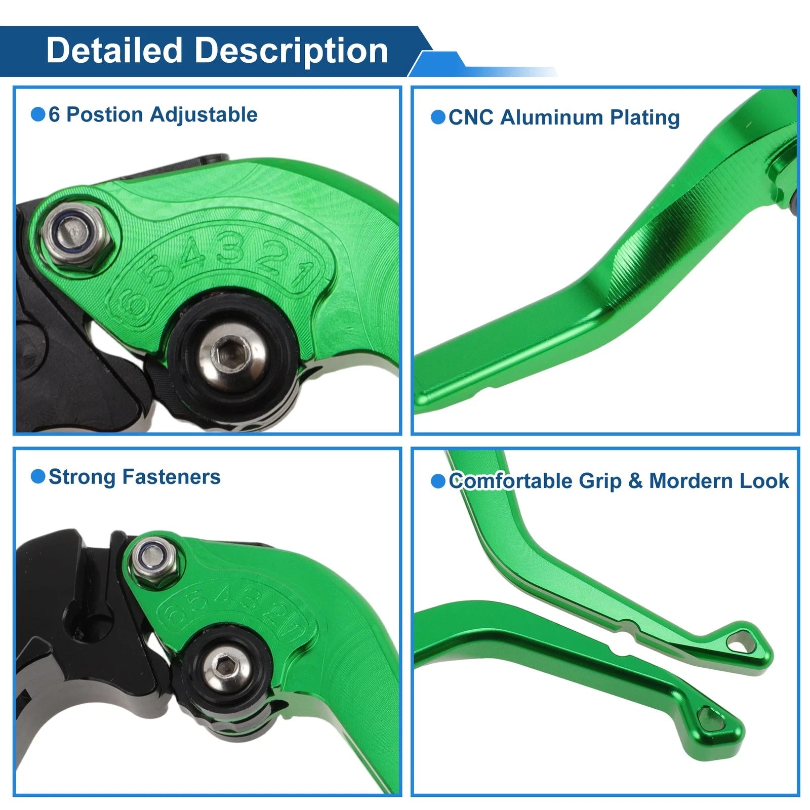 Adjustable Short Brake Clutch Levers for Honda CBR600RR (2003–2006) Green