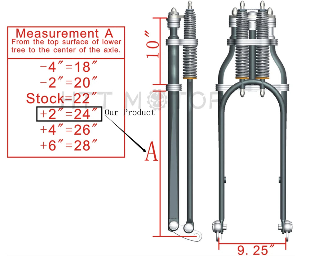 2" Over Stock Length Wishbone for Harley & Custom Bike (Black Springer Front End)