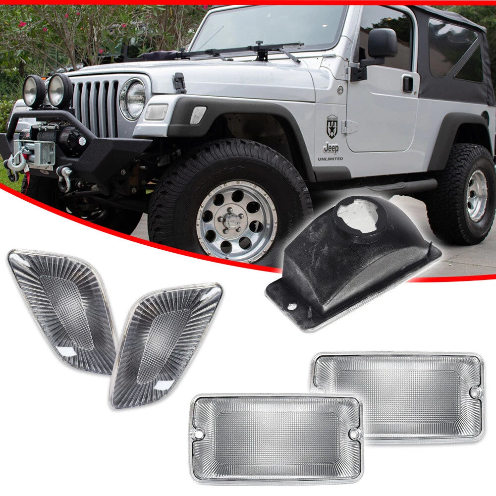 Set of 4 Clear Side Marker and Turn Signal Lights for Jeep Wrangler TJ