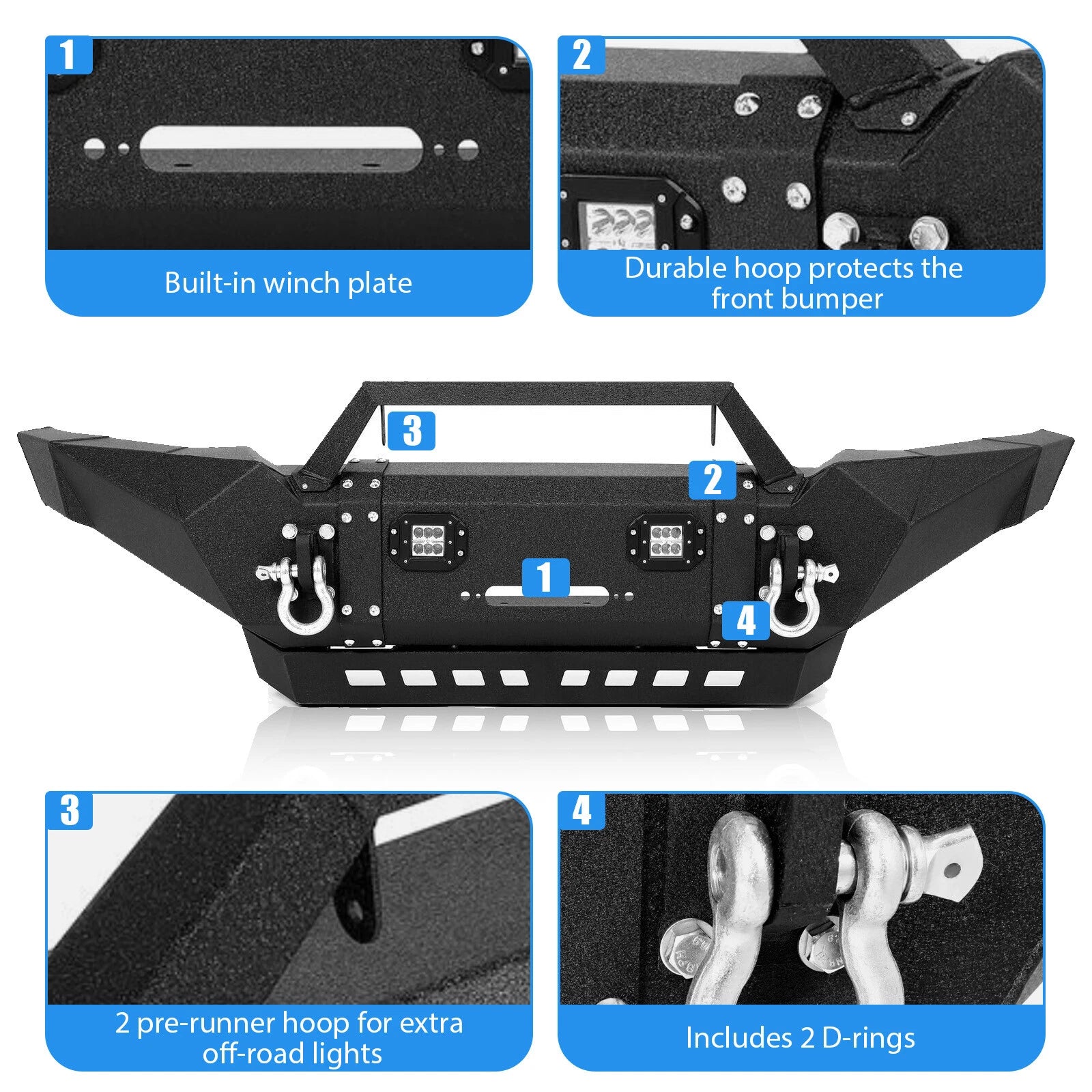 Front Bumper for Toyota Tacoma (2005–2015) with Winch Plate and LED Lights