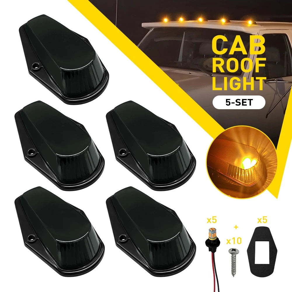 Set of 5 Smoked Lens Amber LED Cab Roof Marker Lights for Ford F150 F250 (1980–1997)