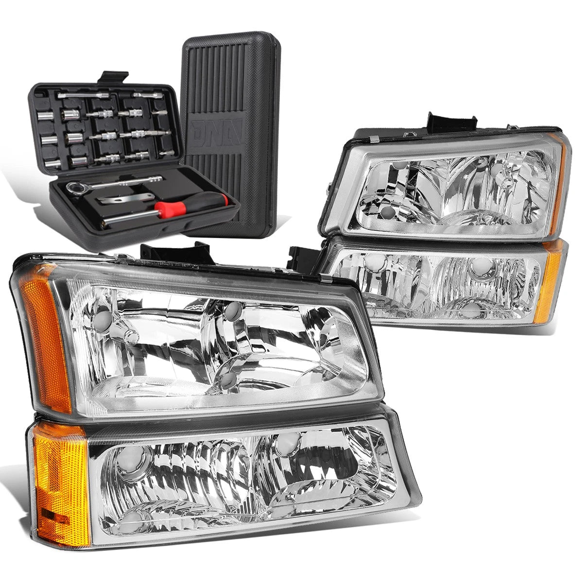 Chrome/Amber Side Headlight Bumper Lamps for Chevy Silverado (2003–2006)