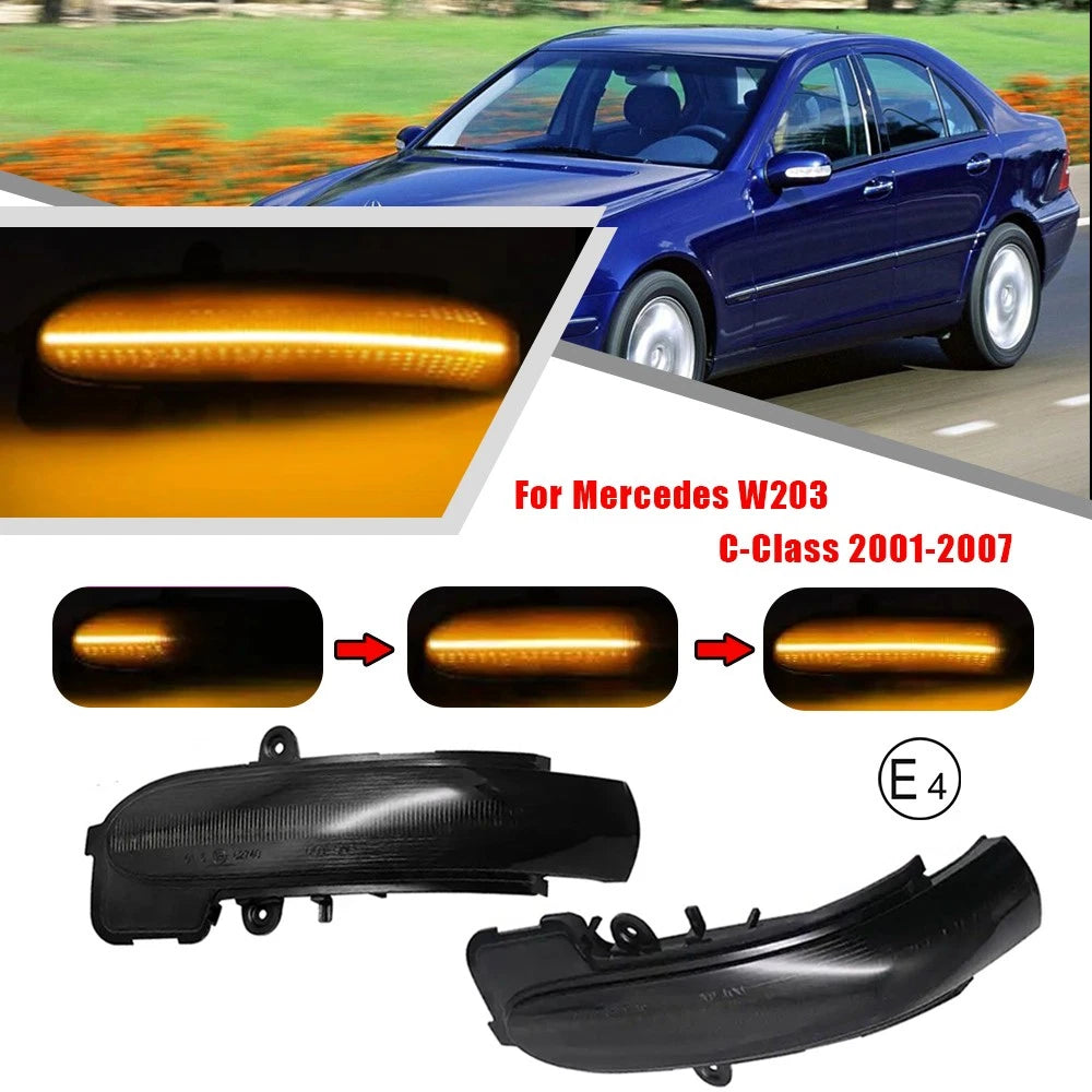 Dynamic LED Side Mirror Turn Signal Lights for Mercedes W203 C-Class (2001–2007)
