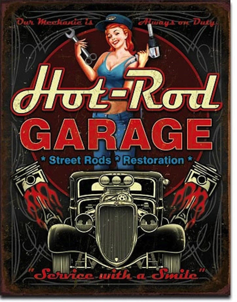 Vintage Replica Tin Metal Sign for Hot Rod Garage (1990)