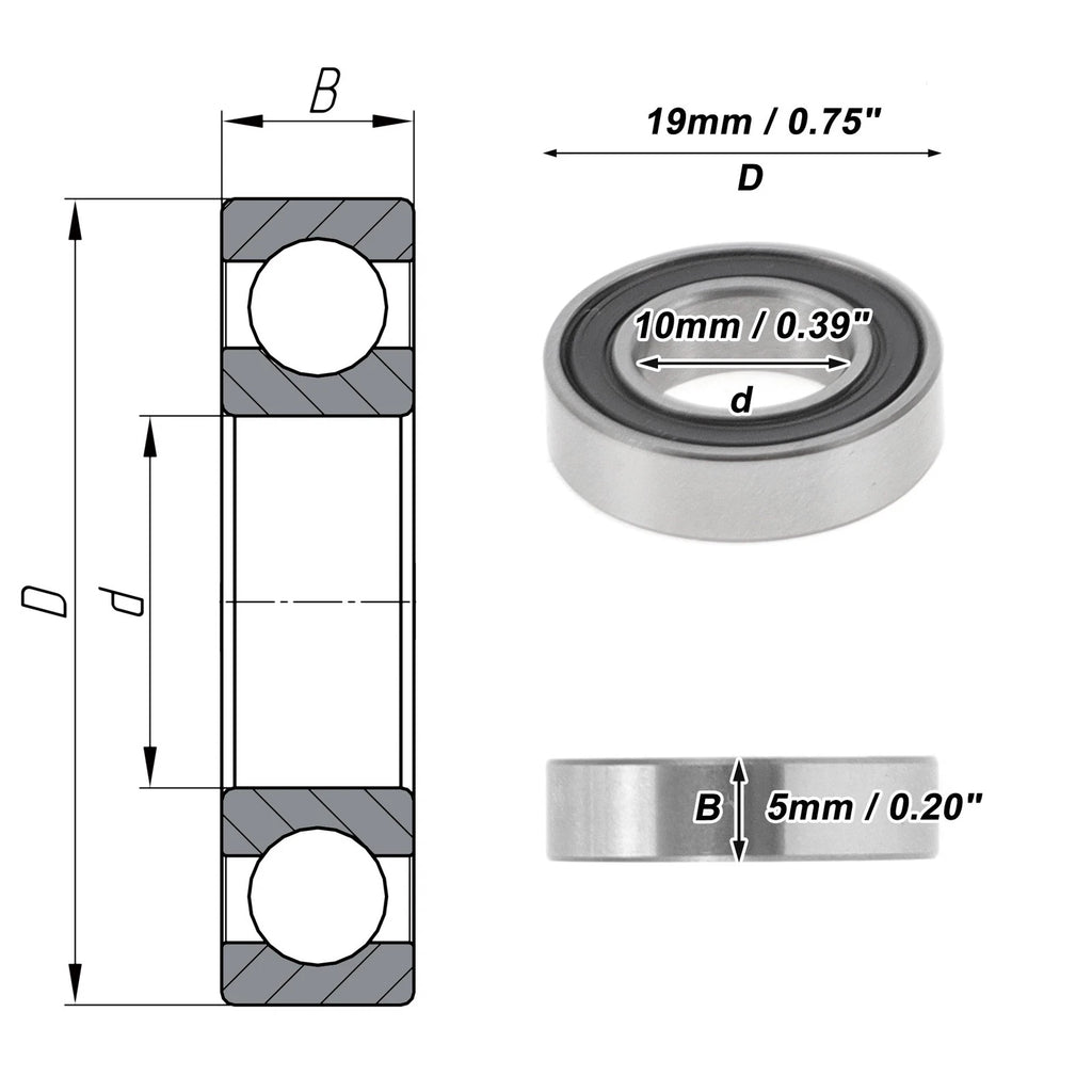 Deep Groove Ball Bearing 10x19x5mm for Scooter Skateboard (P2)