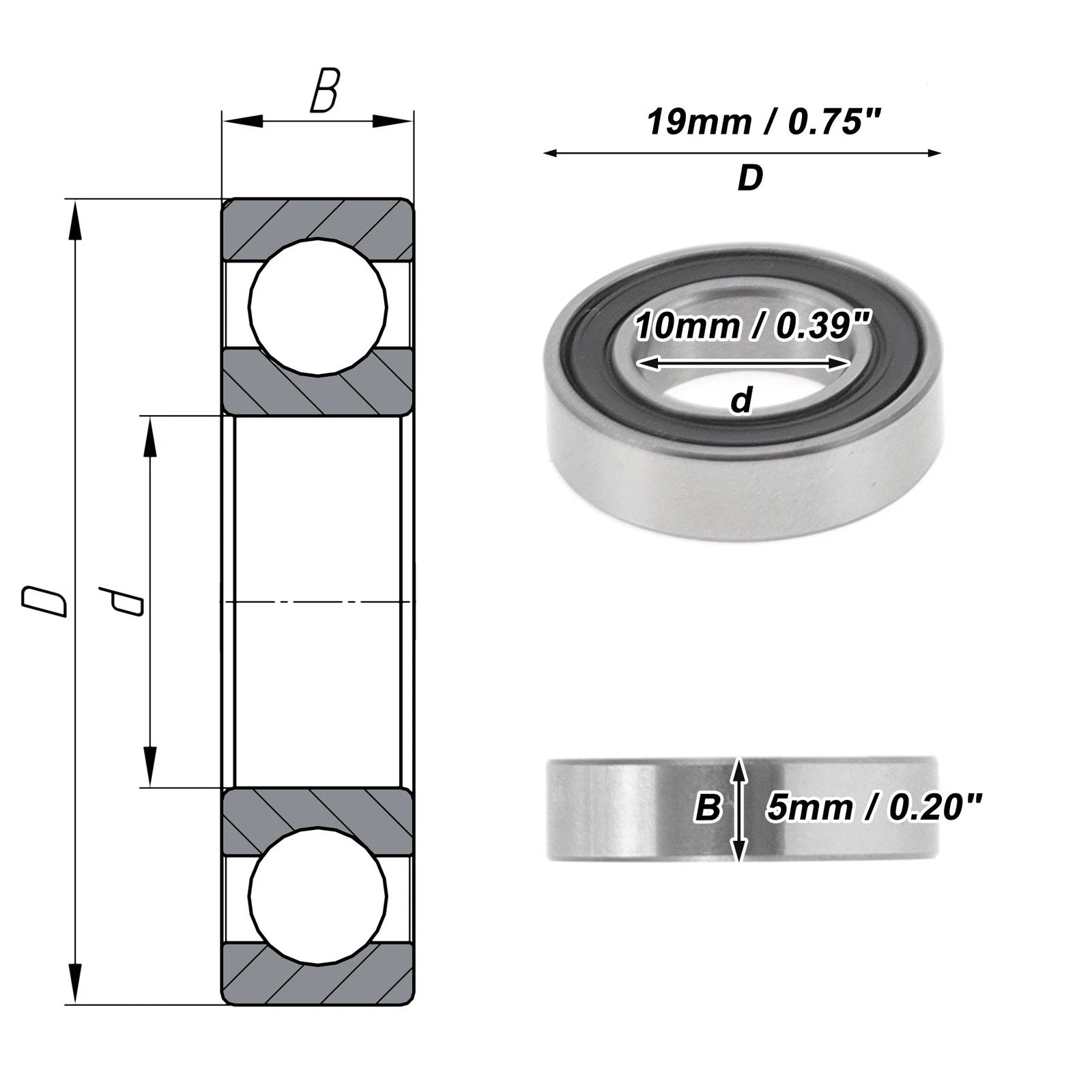 Deep Groove Ball Bearing 10x19x5mm for Scooter Skateboard (P2)