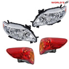 Pair of Halogen Chrome Headlights & Red Outer Tail Lights for Toyota Corolla (2009–2010)